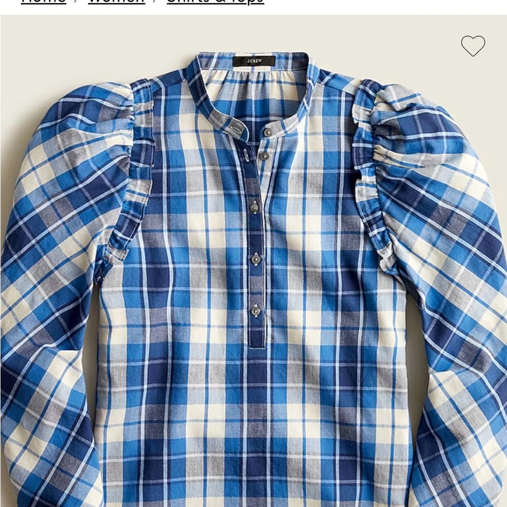 J. Crew blue and Cream Plaid Button-Up Blouse